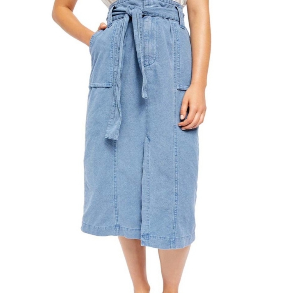 Free People Tie-Waist Denim Midi